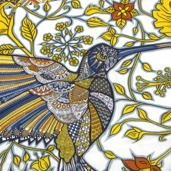 Auth HERMES Carrejean/Shawl Carre 140 H243919S Blanc Jaune D'or Brown Cashmere - - Picture 6 of 7